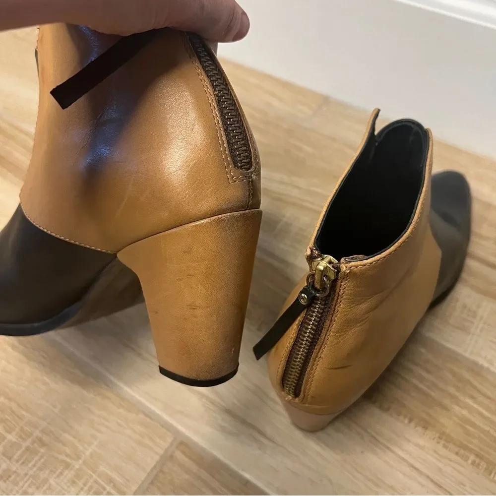 Miista Tan and Black Leather Contrast Heeled Ankle Boot Size EU 40 US 9